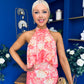 Paige Halterneck Mesh Midi Dress Floral Coral