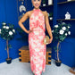 Paige Halterneck Mesh Midi Dress Floral Coral