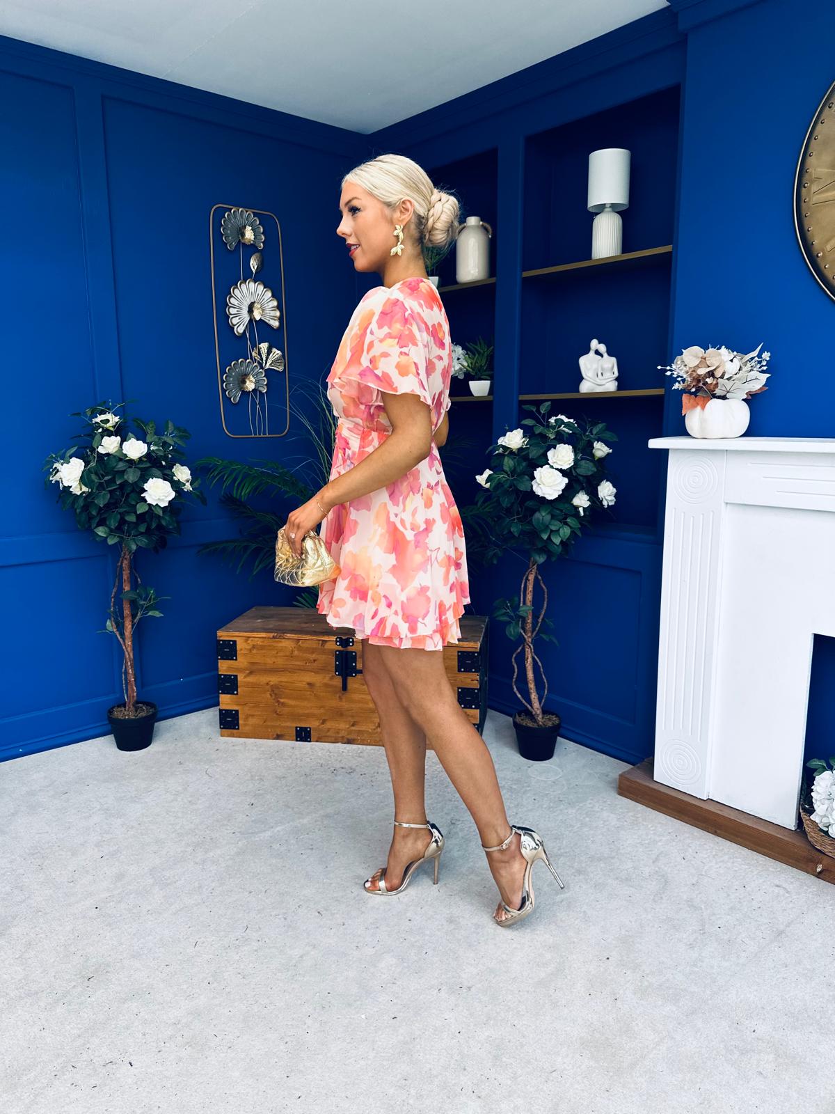 Trasa Banded Mini Dress Floral Peach