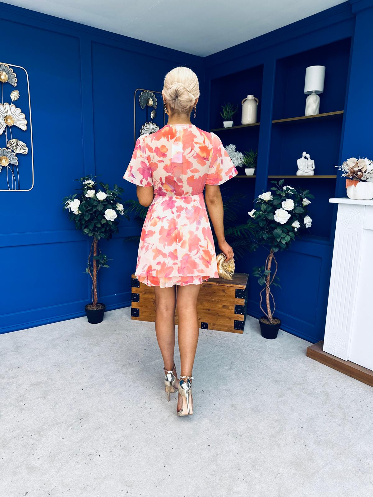 Trasa Banded Mini Dress Floral Peach
