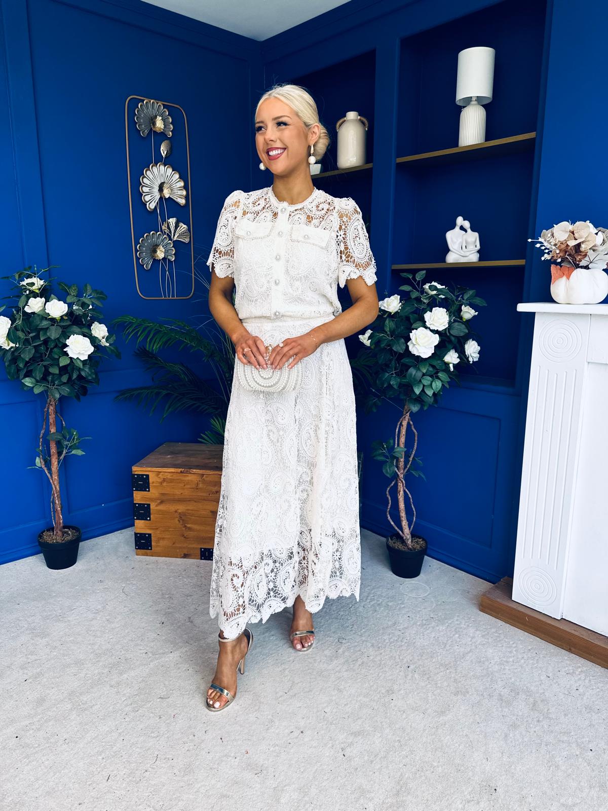Darla Crochet Top & Skirt Set Cream