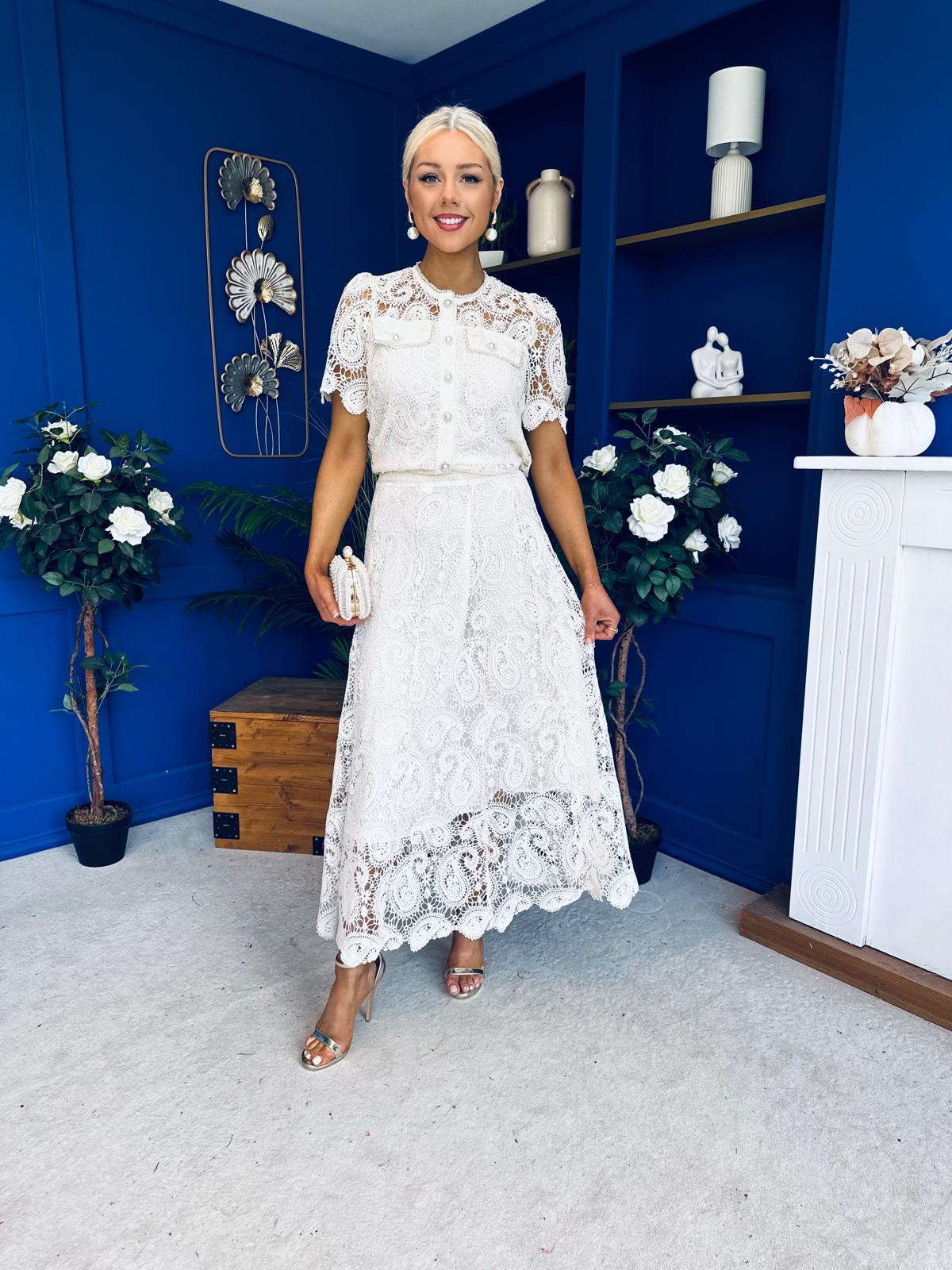 Darla Crochet Top & Skirt Set Cream