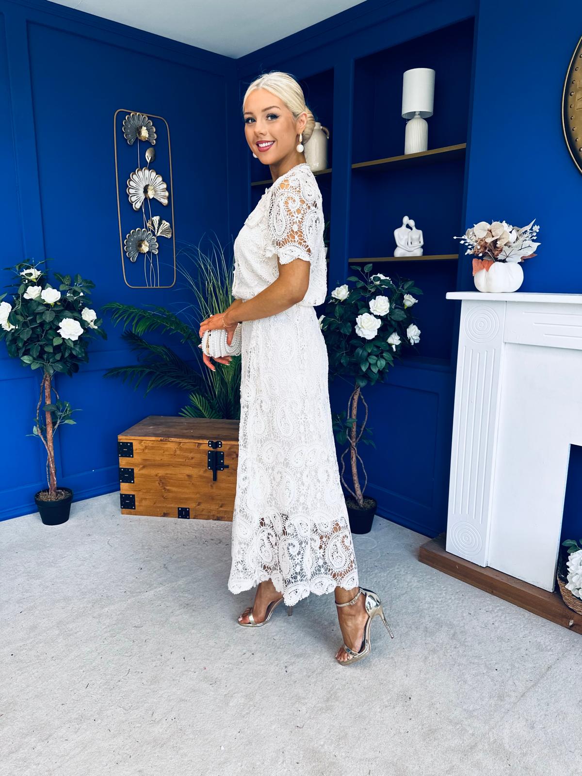 Darla Crochet Top & Skirt Set Cream