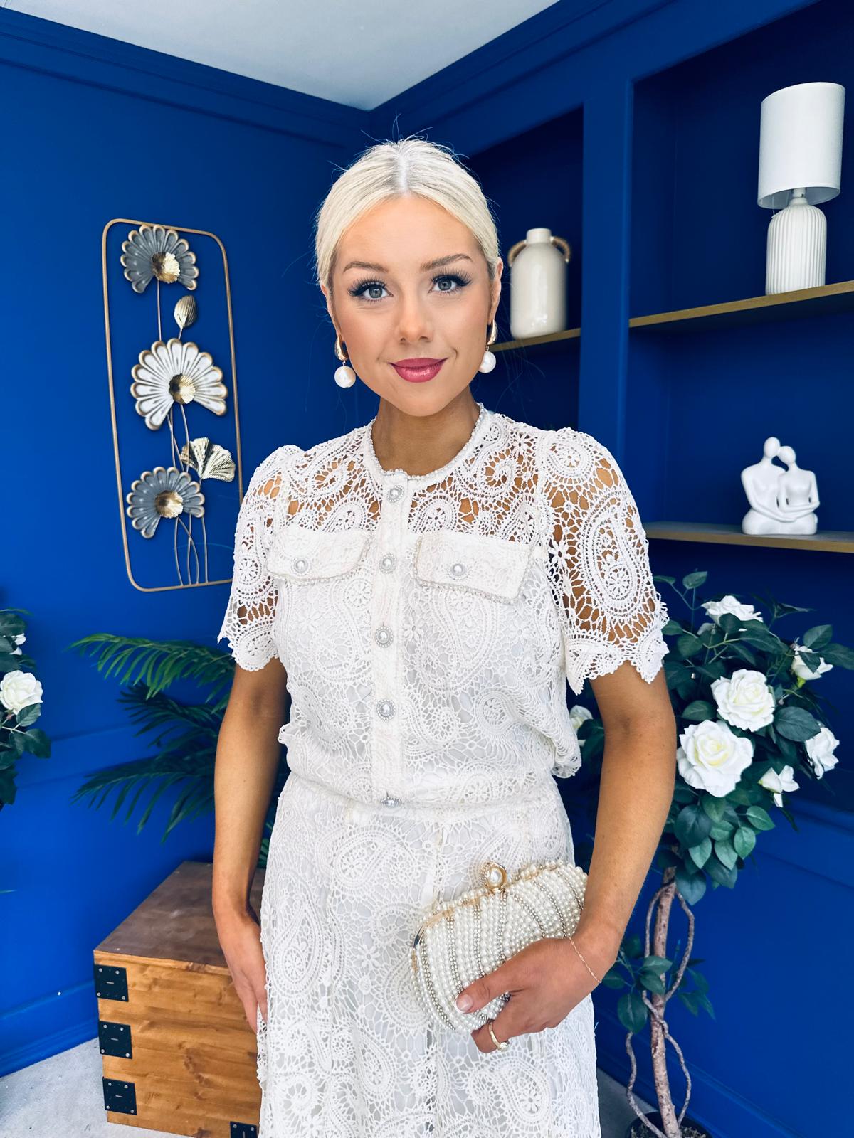 Darla Crochet Top & Skirt Set Cream