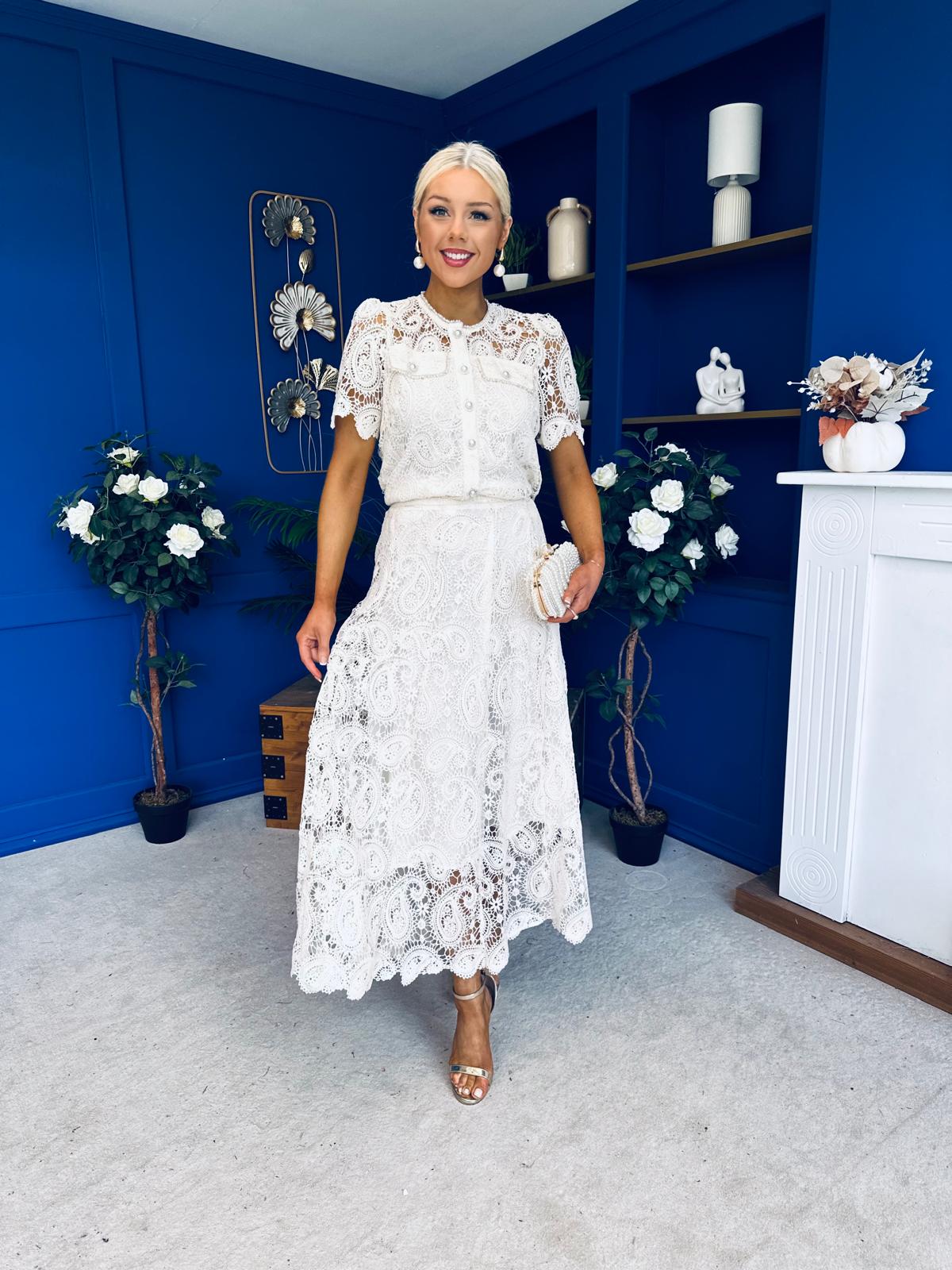 Darla Crochet Top & Skirt Set Cream