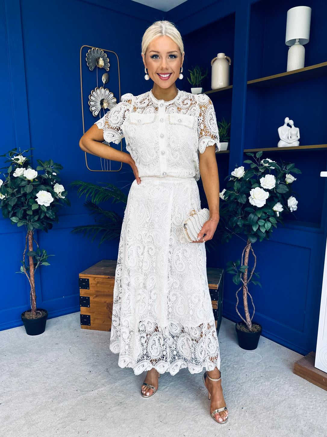 Darla Crochet Top & Skirt Set Cream