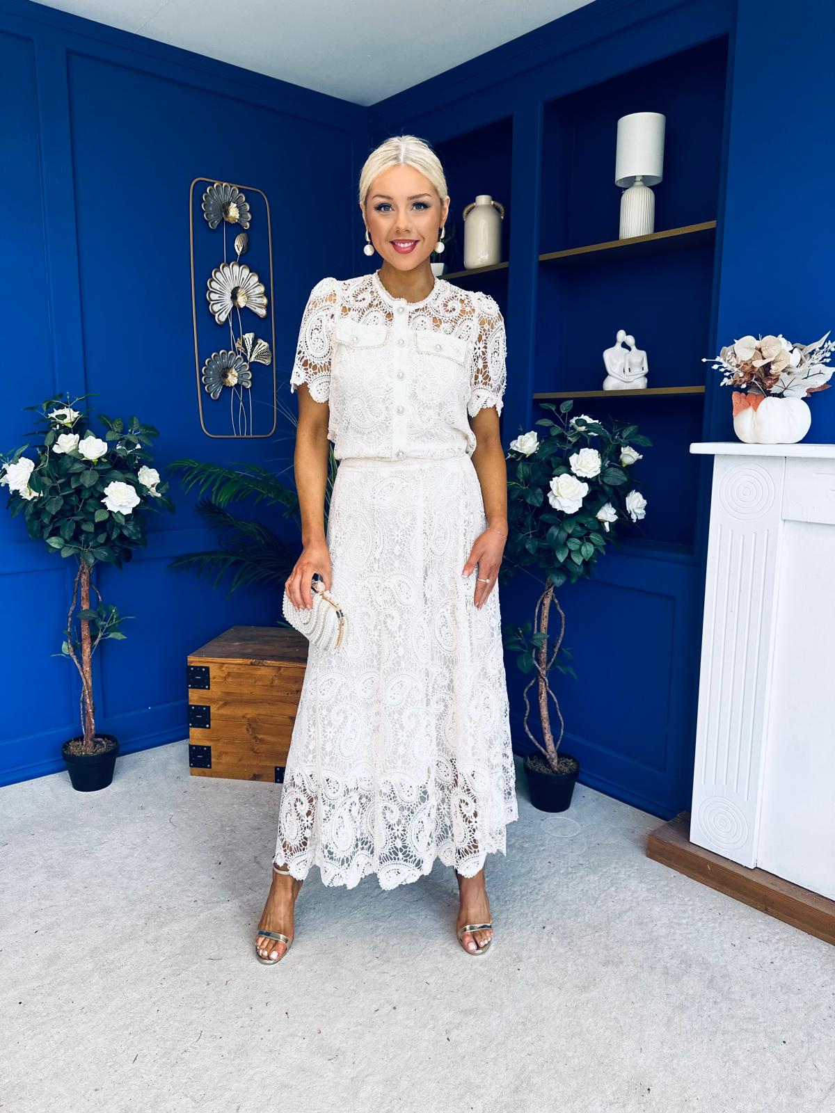 Darla Crochet Top & Skirt Set Cream