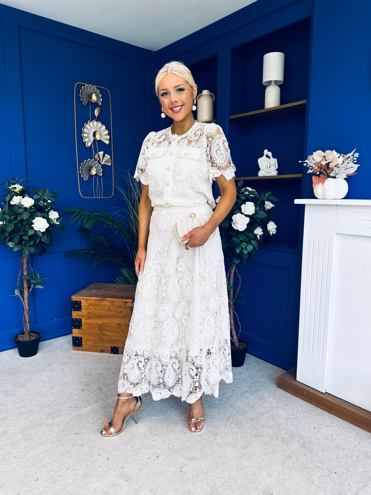Darla Crochet Top & Skirt Set Cream