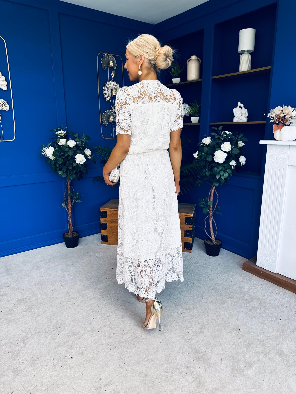 Darla Crochet Top & Skirt Set Cream