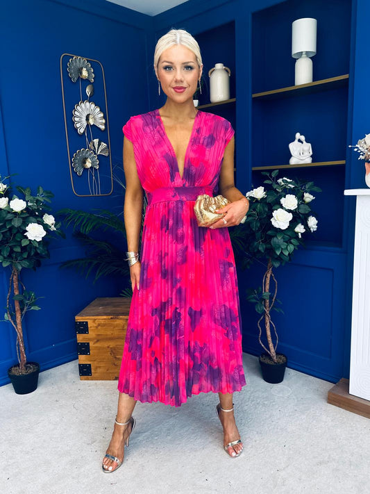 Roise Plunge Neck Midi Dress Floral Violet