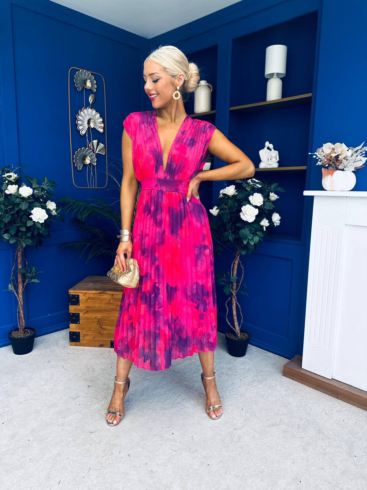 Roise Plunge Neck Midi Dress Floral Violet