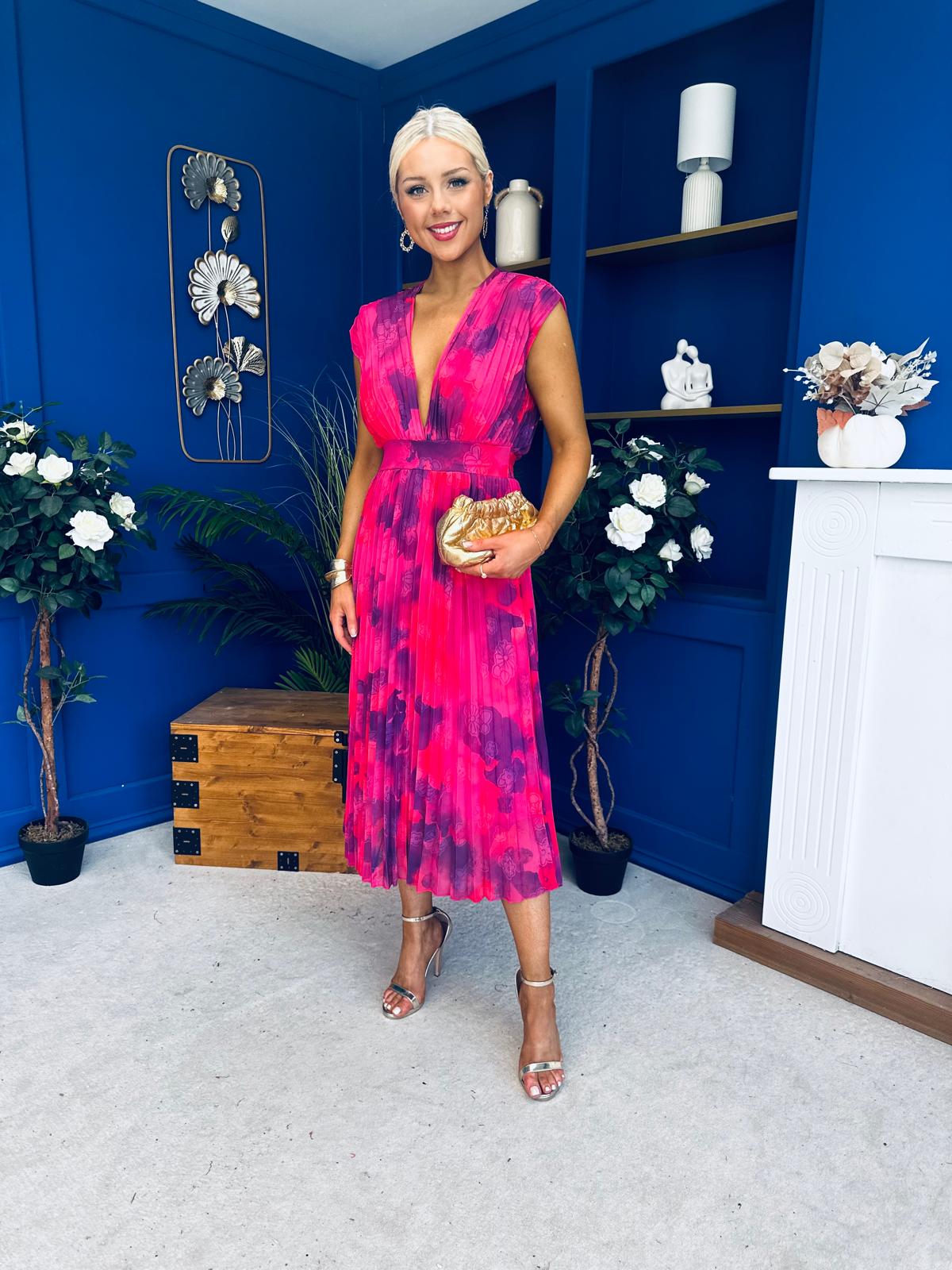 Roise Plunge Neck Midi Dress Floral Violet