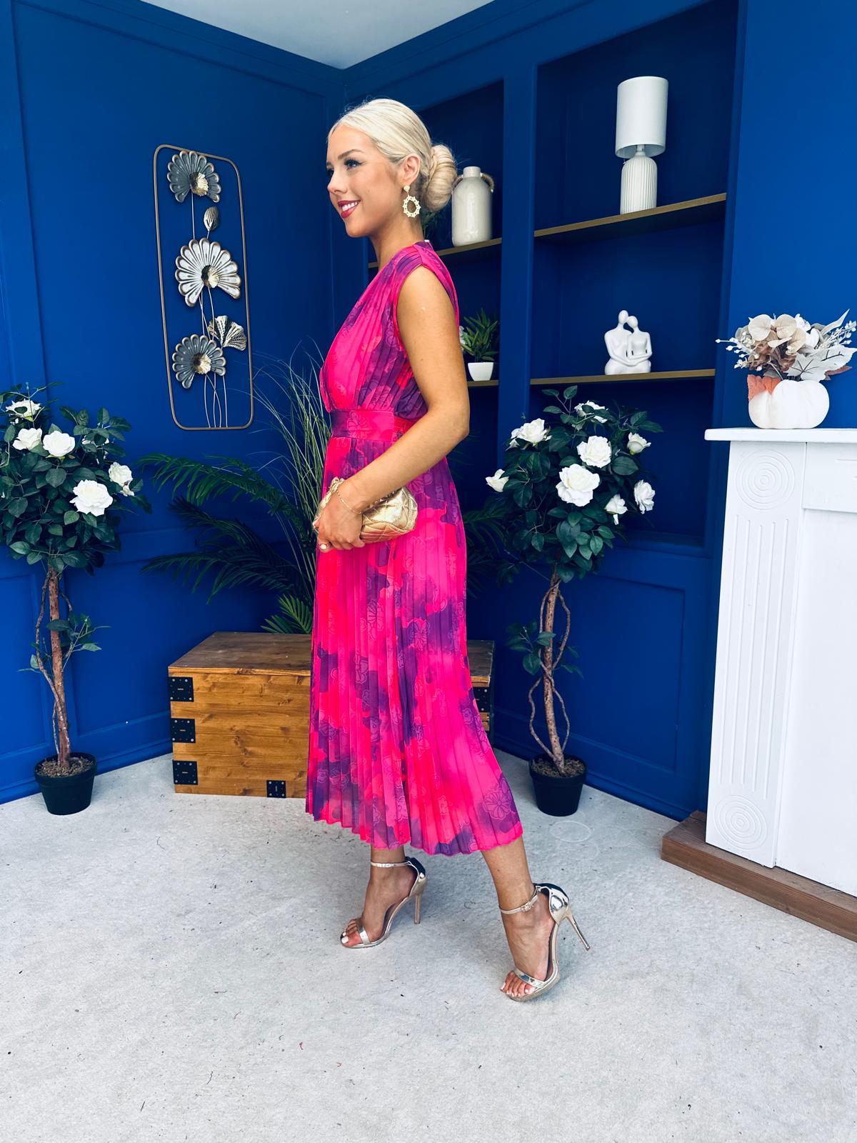 Roise Plunge Neck Midi Dress Floral Violet