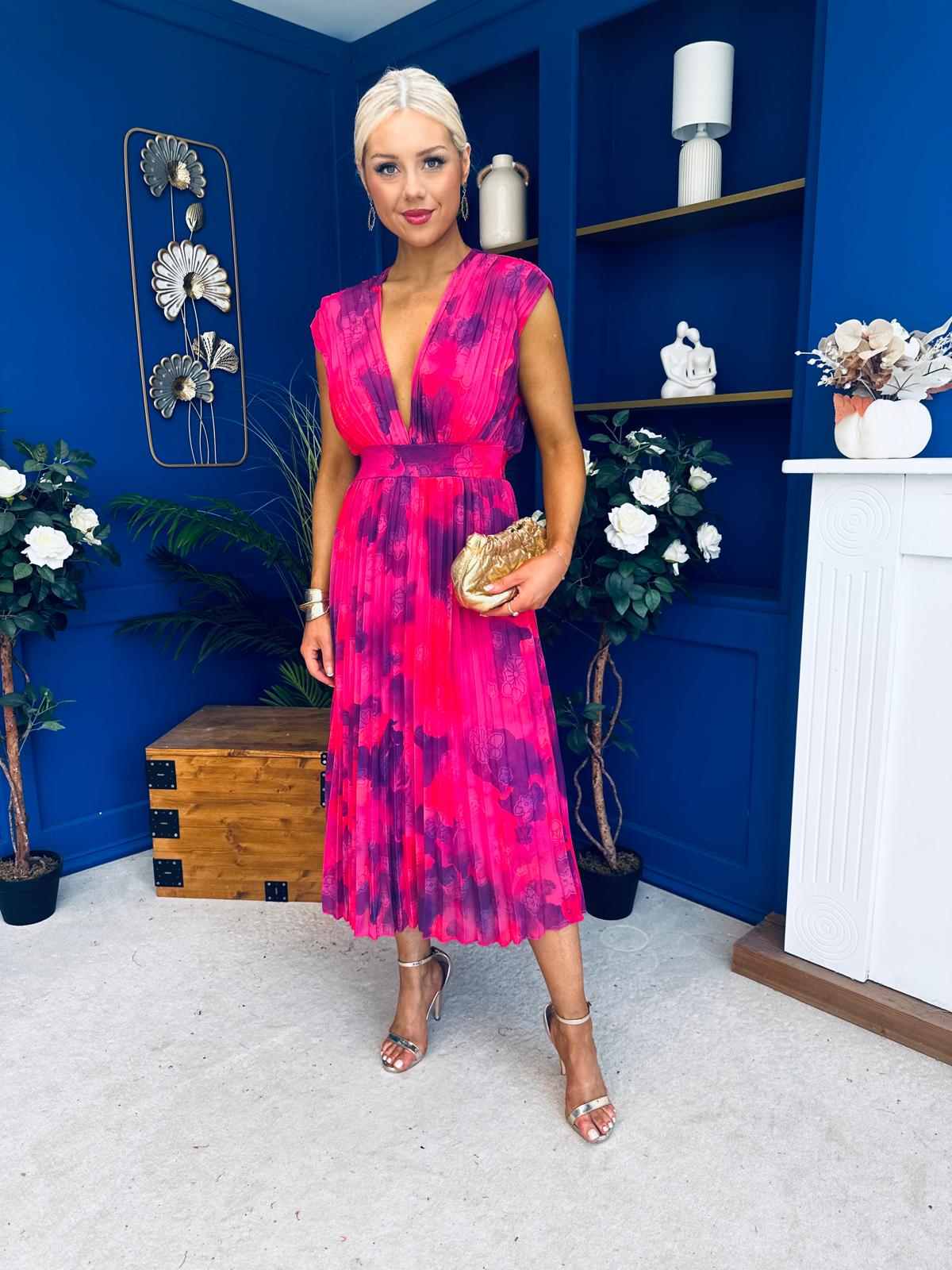 Roise Plunge Neck Midi Dress Floral Violet