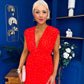 Roise Plunge Neck Midi Dress Polka Coral