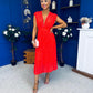 Roise Plunge Neck Midi Dress Polka Coral