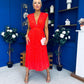 Roise Plunge Neck Midi Dress Polka Coral