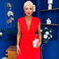 Roise Plunge Neck Midi Dress Polka Coral