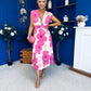 Roise Plunge Neck Midi Dress Floral Cream