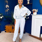 Barbara Detailed Top & Trouser Set Baby Blue