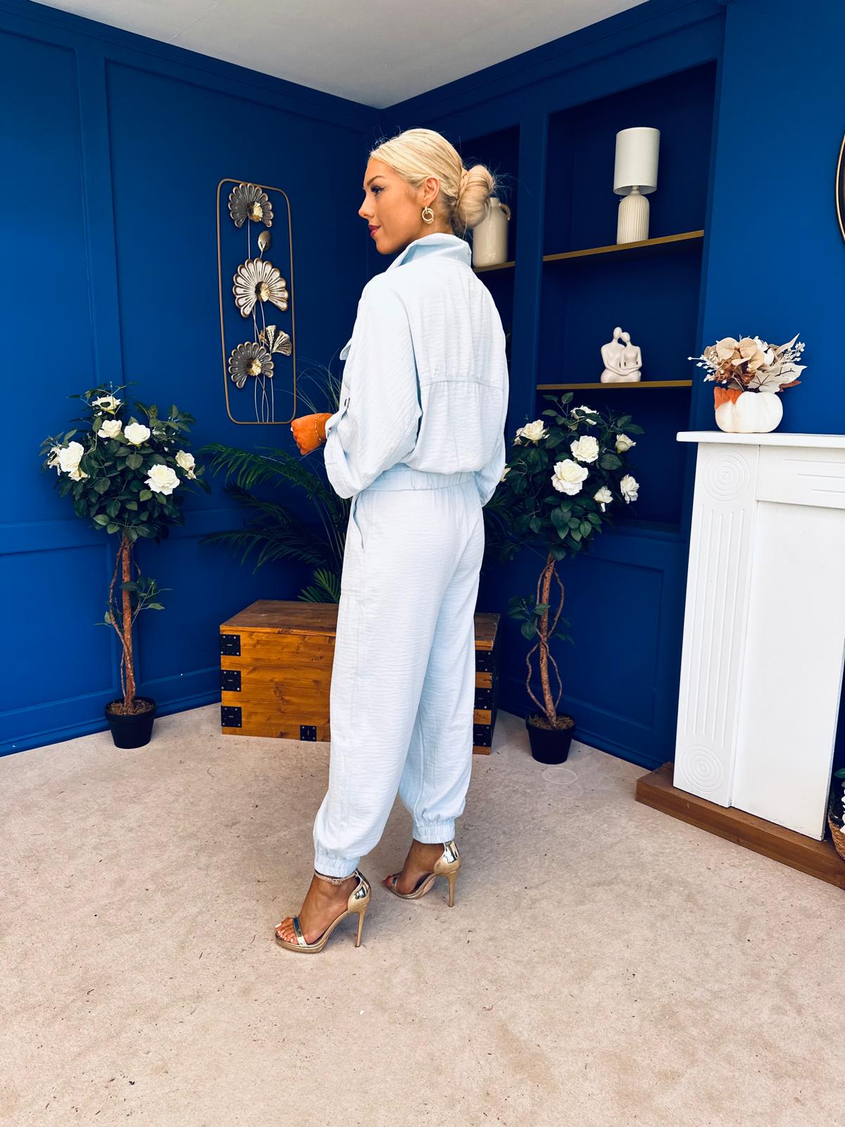 Barbara Detailed Top & Trouser Set Baby Blue