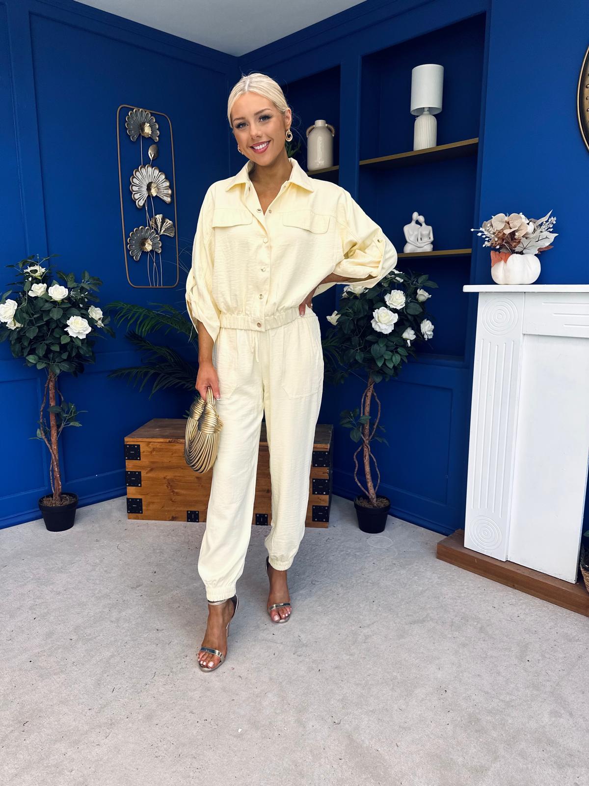 Barbara Detailed Top & Trouser Set Yellow