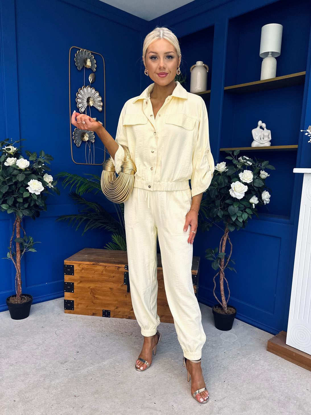 Barbara Detailed Top & Trouser Set Yellow