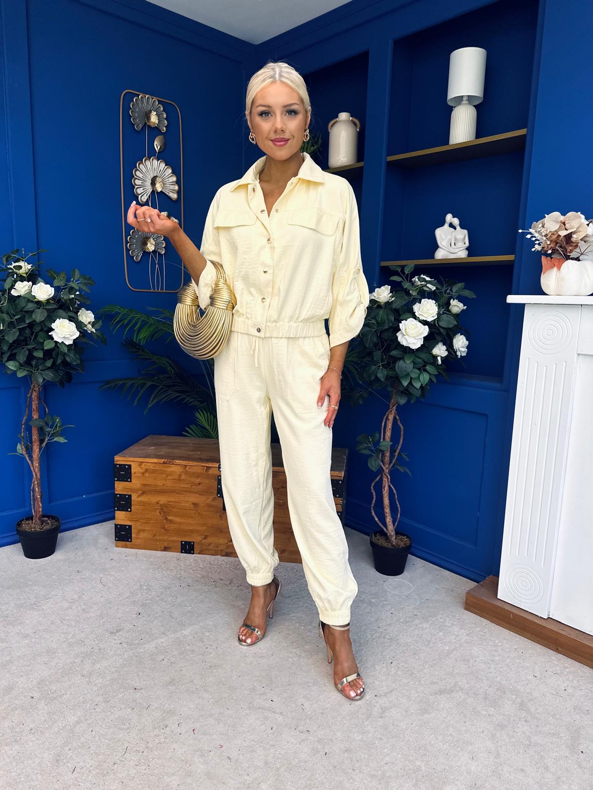 Barbara Detailed Top & Trouser Set Yellow