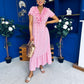 Martha Frill Detail Midi Dress Check Rose
