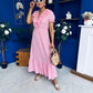 Martha Frill Detail Midi Dress Check Rose