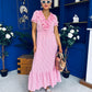 Martha Frill Detail Midi Dress Check Rose
