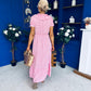 Martha Frill Detail Midi Dress Check Rose
