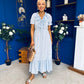 Martha Frill Detail Midi Dress Check Baby Blue