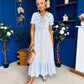 Martha Frill Detail Midi Dress Check Baby Blue