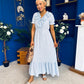 Martha Frill Detail Midi Dress Check Baby Blue