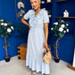 Martha Frill Detail Midi Dress Check Baby Blue