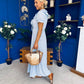 Martha Frill Detail Midi Dress Check Baby Blue