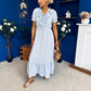 Martha Frill Detail Midi Dress Check Baby Blue