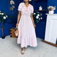 Martha Frill Detail Midi Dress Check Baby Pink
