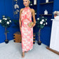 Paige Halterneck Mesh Midi Dress Floral Coral