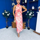 Paige Halterneck Mesh Midi Dress Floral Coral