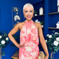 Paige Halterneck Mesh Midi Dress Floral Coral