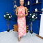 Paige Halterneck Mesh Midi Dress Floral Coral