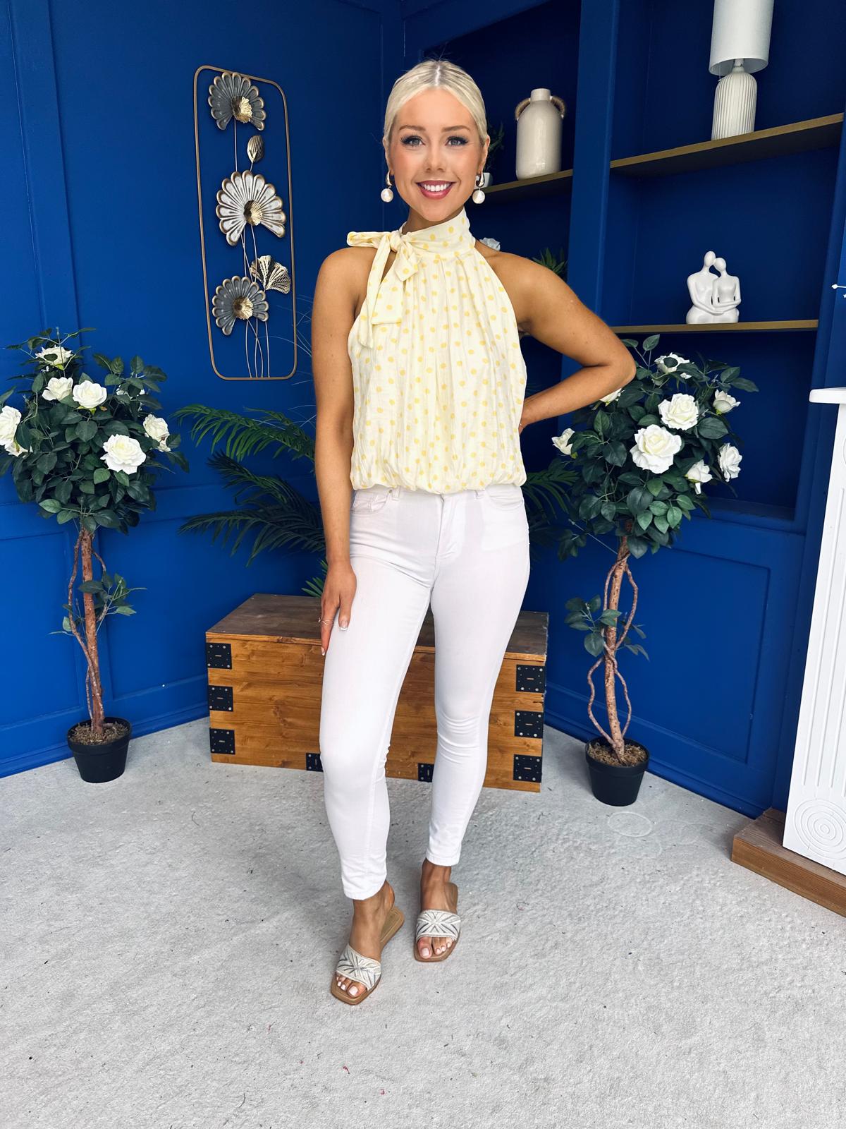 Irene Bow Tie Top Polka Yellow