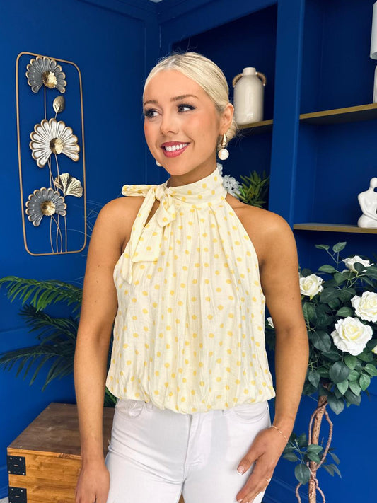Irene Bow Tie Top Polka Yellow