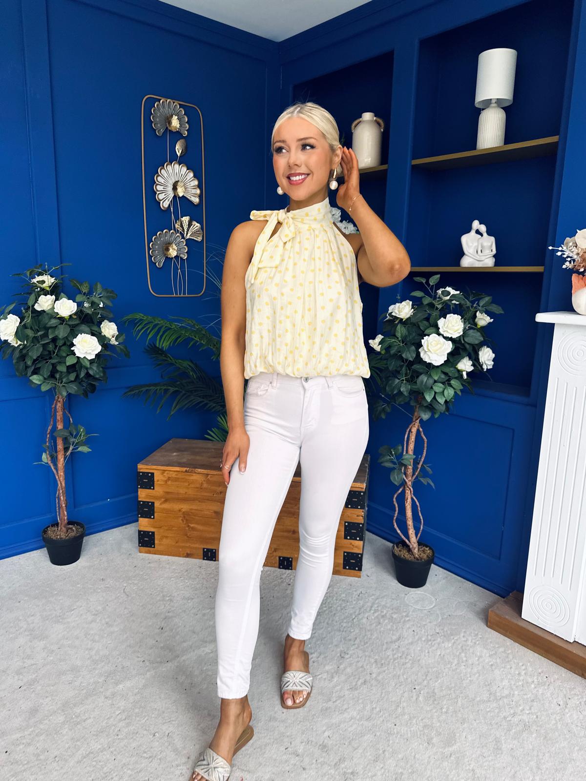 Irene Bow Tie Top Polka Yellow