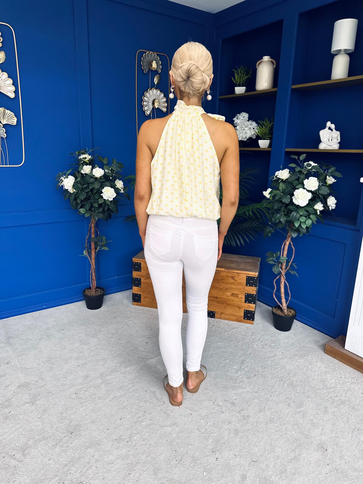 Irene Bow Tie Top Polka Yellow