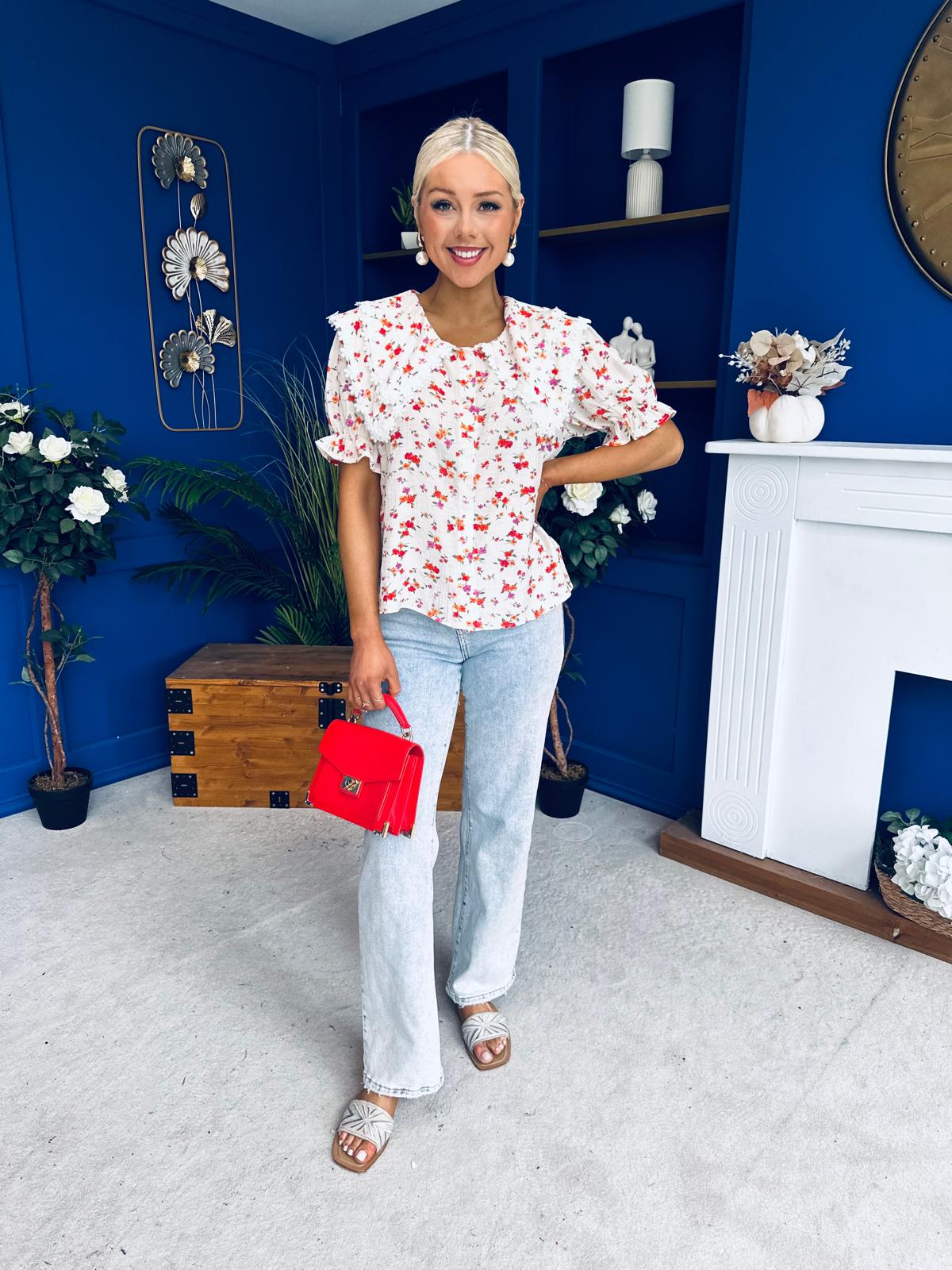 Gina Lace Trim Blouse Floral