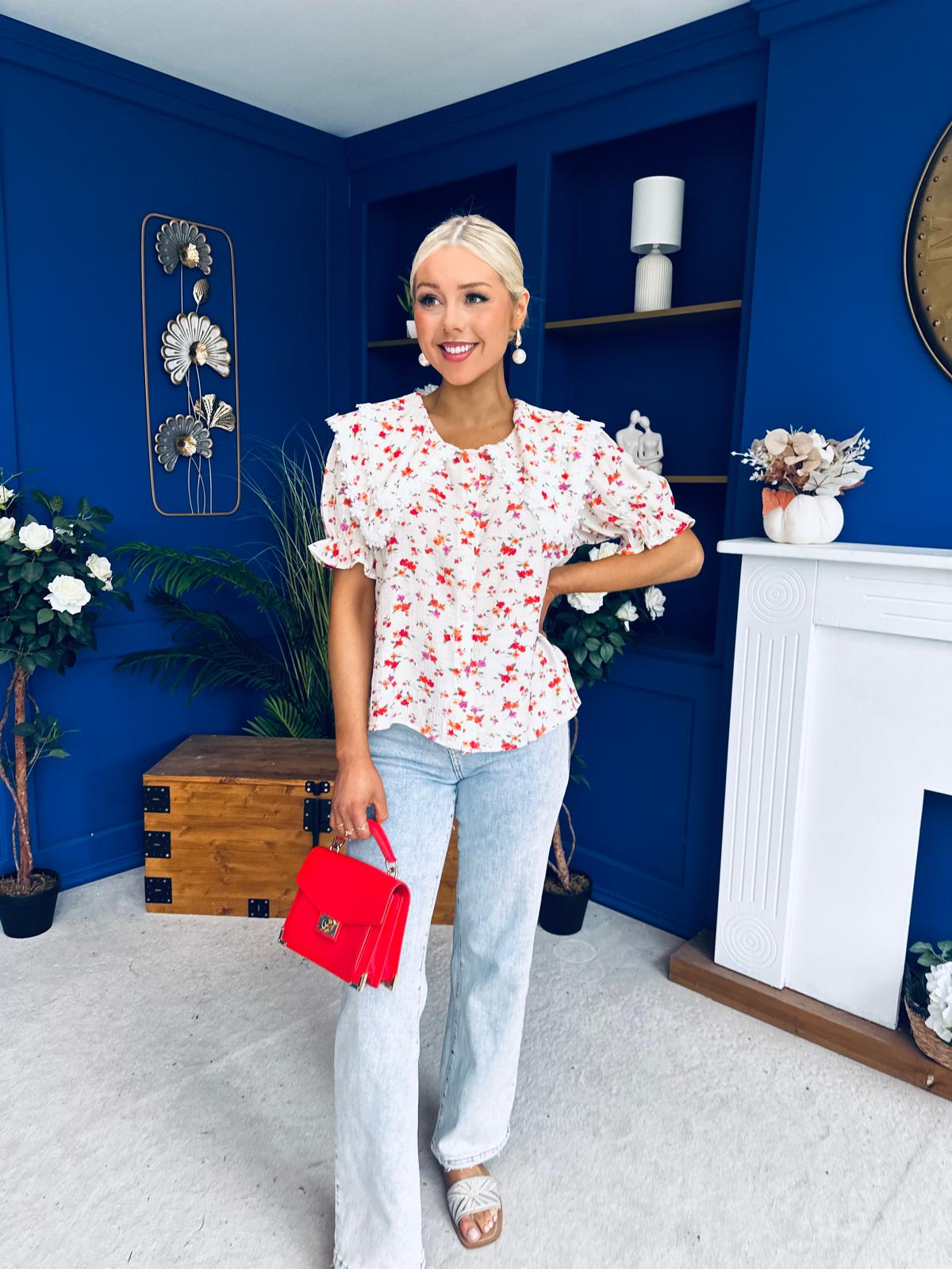 Gina Lace Trim Blouse Floral