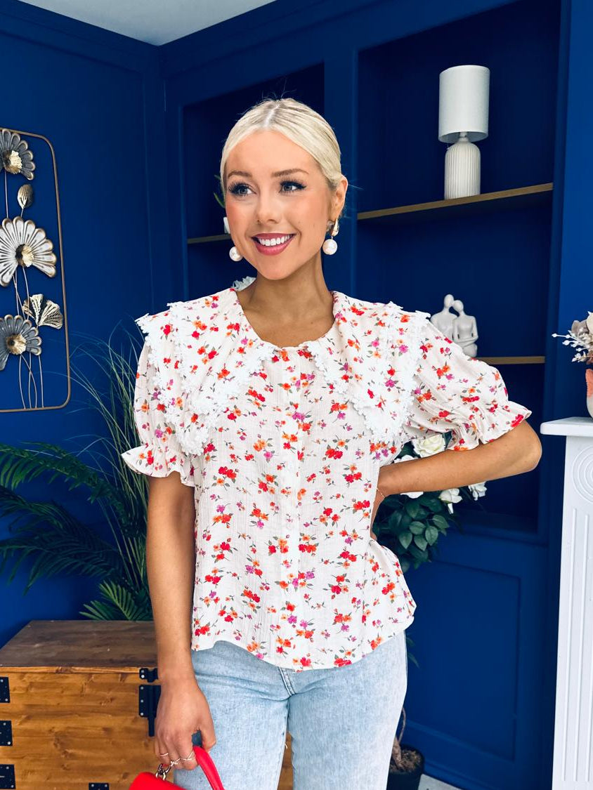 Gina Lace Trim Blouse Floral